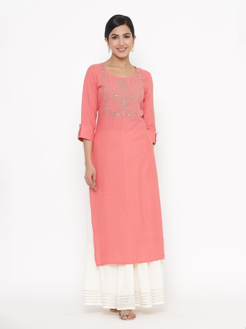 

JAVTA Women Pink Ethnic Motifs Embroidered Kurta