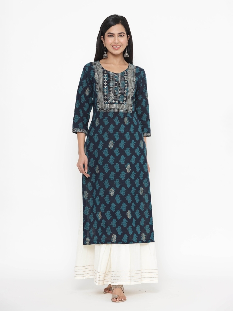 

JAVTA Women Blue Geometric Printed Kurta