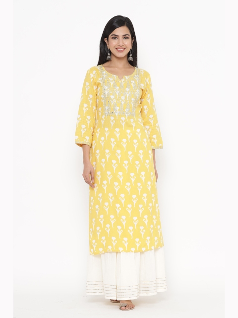 

JAVTA Women Yellow Ethnic Motifs Printed Kurta