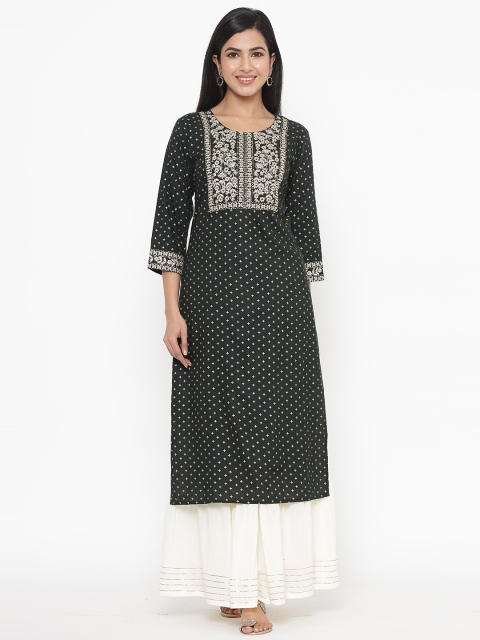 

JAVTA Women Green Ethnic Motifs Printed Kurta