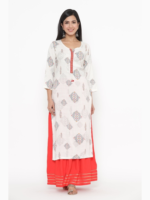 

JAVTA Women White Ethnic Motifs Printed Kurta