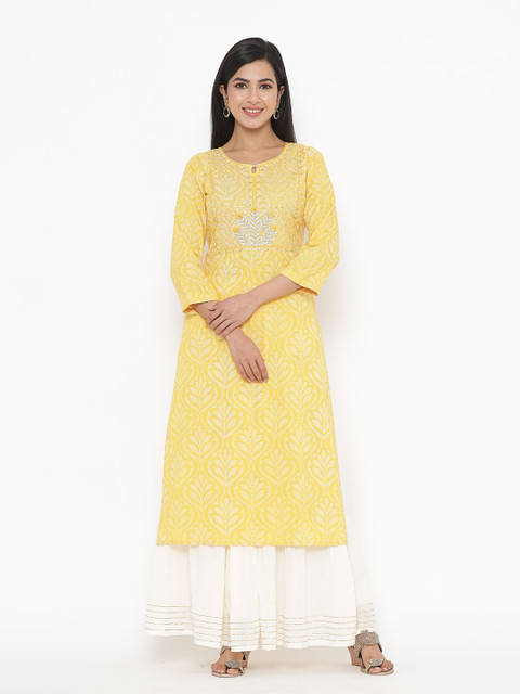 

JAVTA Women Yellow Floral Printed Kurta