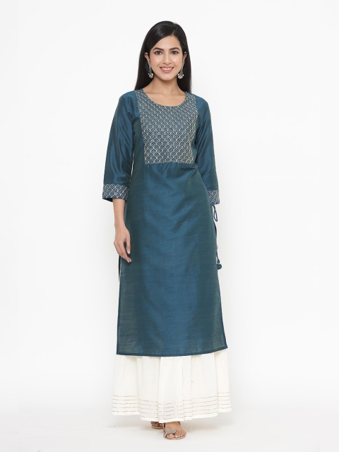 

JAVTA Women Blue Embroidered Kurta