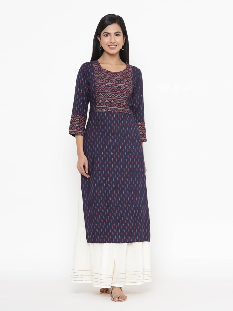 

JAVTA Women Navy Blue Ethnic Motifs Printed Kurta