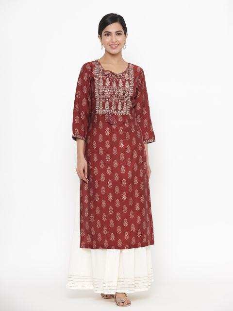 

JAVTA Women Maroon Ethnic Motifs Printed Kurta