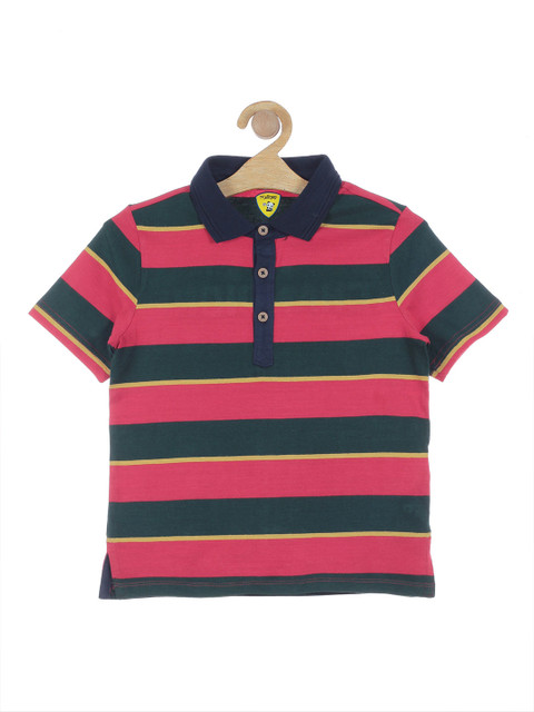 

Lil Lollipop Boys Pink & Green Striped Polo Collar T-shirt