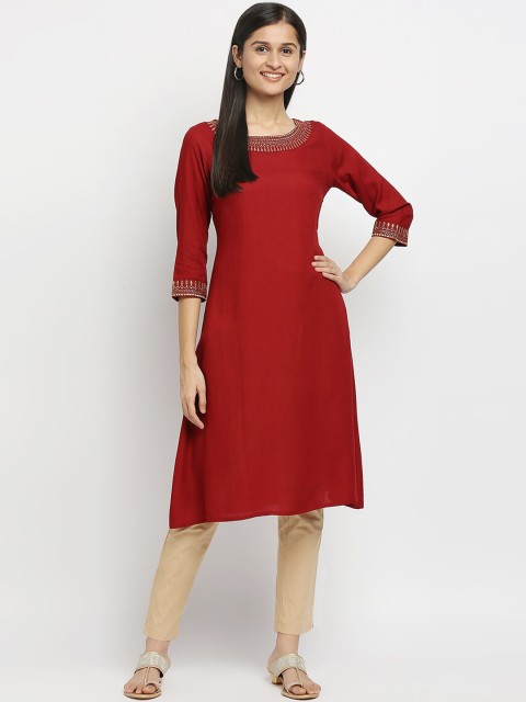 

Ethnicity Women Maroon Solid Kurta