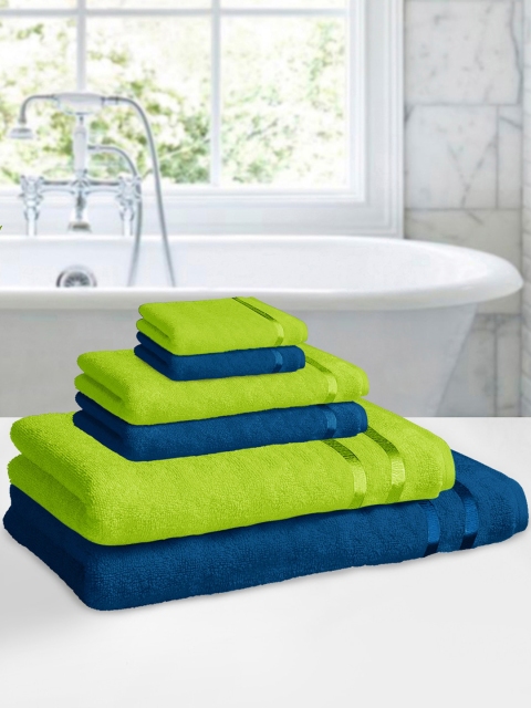 

Story@home Set of 6 Solid green and Navy Blue 450 GSM Towel Set
