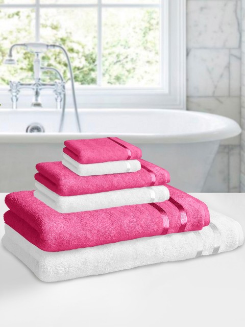 

Story@home Set Of 6 Pink & White Solid 450 GSM Towel Set