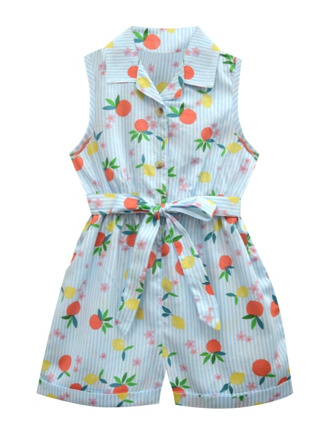 

A T U N Girls Blue & Orange Printed Playsuit