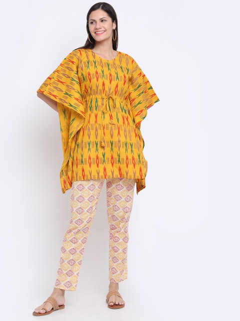 

KLOTTHE Women Mustard Printed Pure Cotton Kaftan Top & Trouser