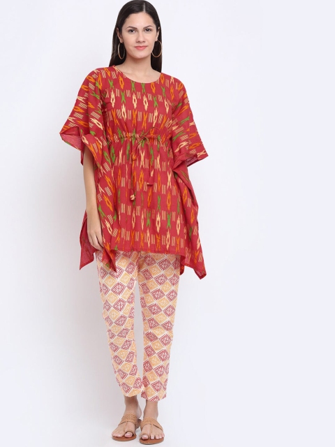 

KLOTTHE Women Red & Yellow Printed Kaftan Top with Trousers