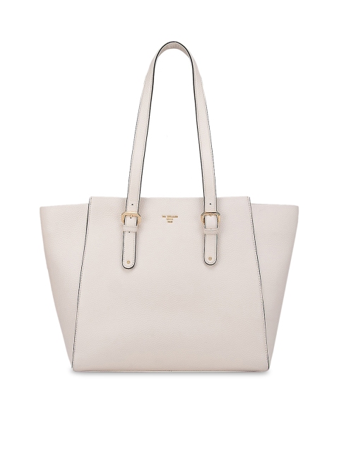 Da Milano Off White Solid Leather Swagger Shoulder Bag