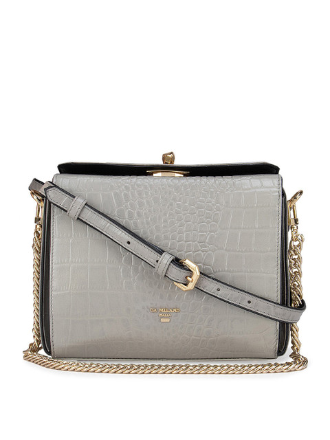 

Da Milano Grey Textured Leather Structured Sling Bag with Quilted