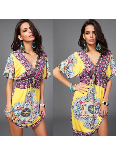 

La Aimee Yellow Ethnic Motifs A-Line Dress