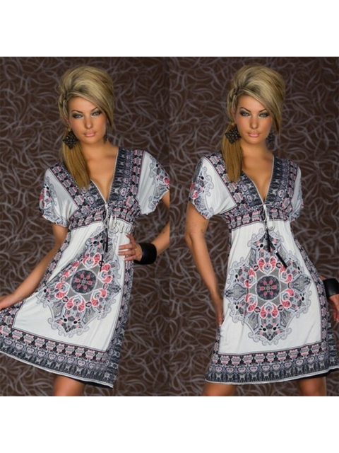 

La Aimee White Ethnic Motifs A-Line Dress