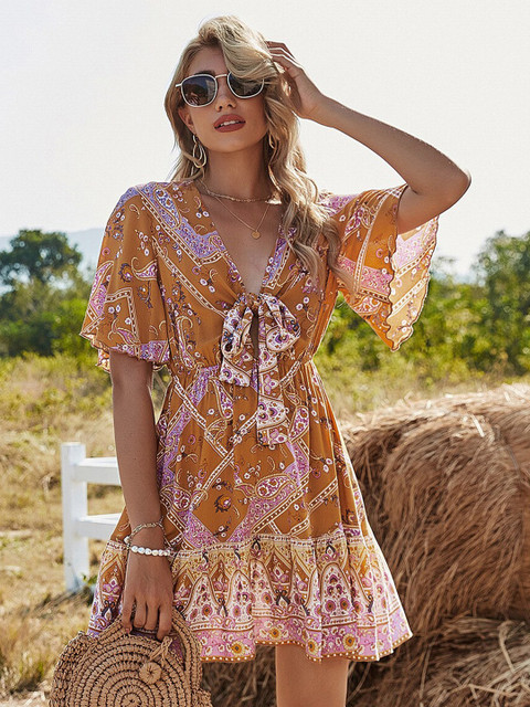 

La Aimee Orange Ethnic Motifs Dress