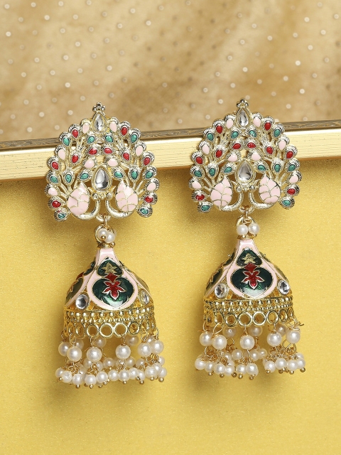 

OOMPH Gold-Toned & White Dome Shaped Jhumkas Earrings