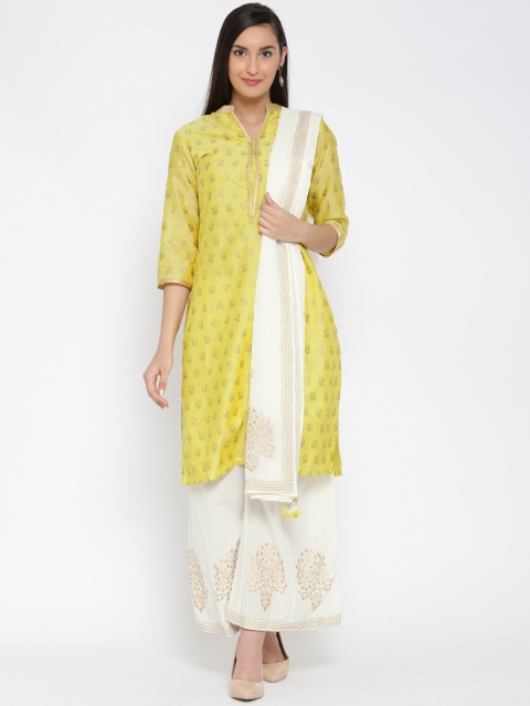 

Biba Yellow & Off-White Printed Kurta with Palazzos & Dupatta