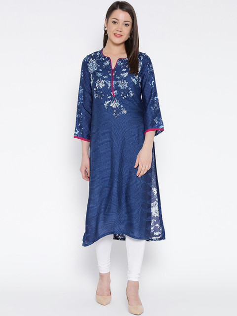 

Biba Women Blue Printed Straight Kurta