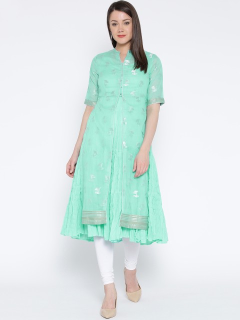 

Biba Women Sea Green Woven Design Straight Kurta