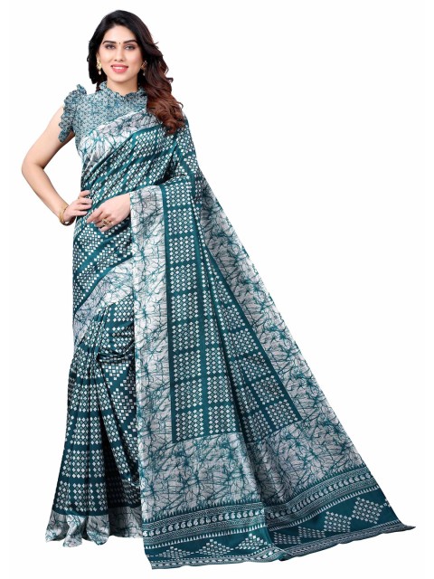 

AADVIKA Green & White Floral Art Silk Mysore Silk Saree