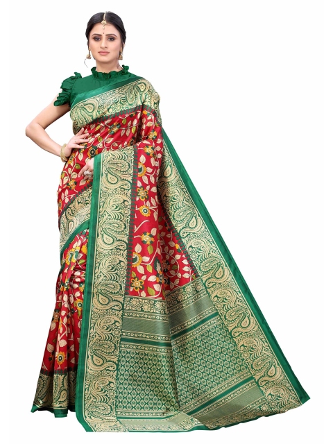 

AADVIKA Women Green Floral Printed Mysore Silk Saree