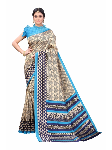 

AADVIKA Blue & Beige Floral Art Silk Mysore Silk Saree