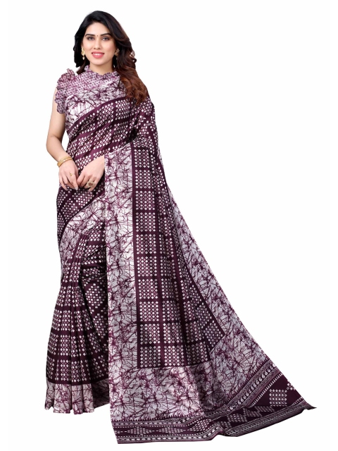 

AADVIKA Purple & White Printed Art Silk Saree