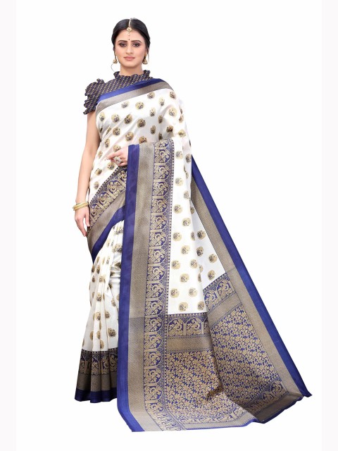 

AADVIKA Women Navy Blue Floral Printed Mysore Silk Saree