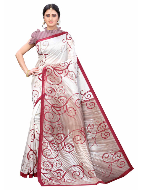 

AADVIKA Red & White Ethnic Motifs Art Silk Saree