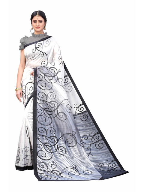 

AADVIKA Black & White Ethnic Motifs Art Silk Saree