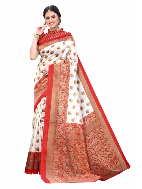 

AADVIKA Red & White Floral Art Silk Mysore Silk Saree