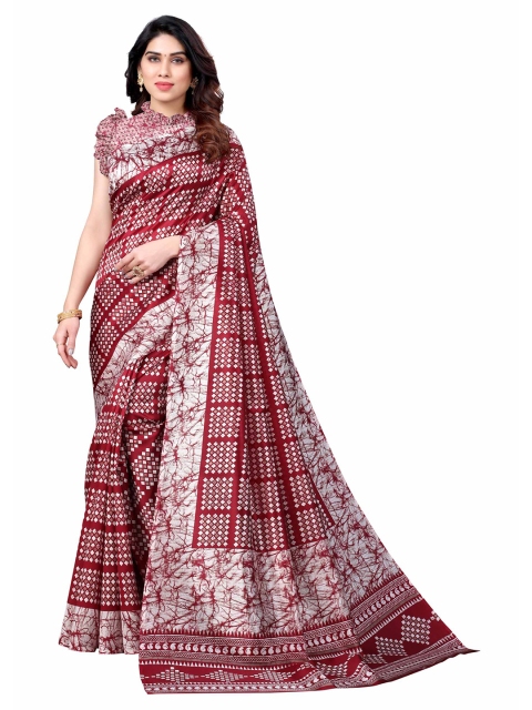 

AADVIKA Red & White Printed Art Silk Saree