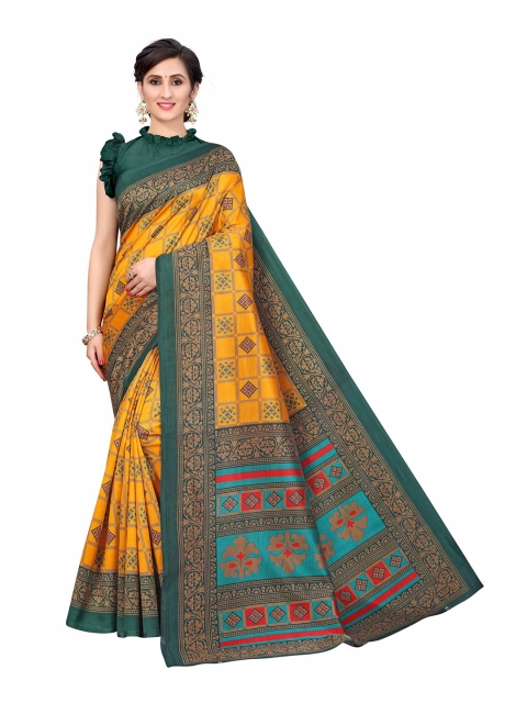 

AADVIKA Women Yellow Floral Printed Mysore Silk Saree