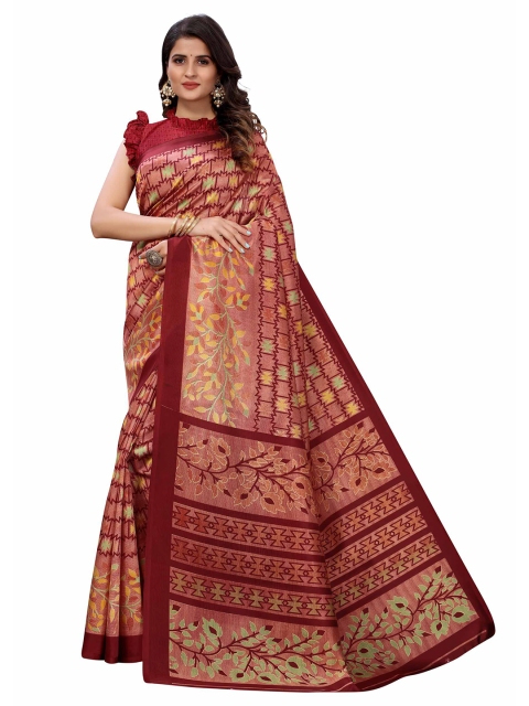 

AADVIKA Red & Green Floral Art Silk Mysore Silk Saree