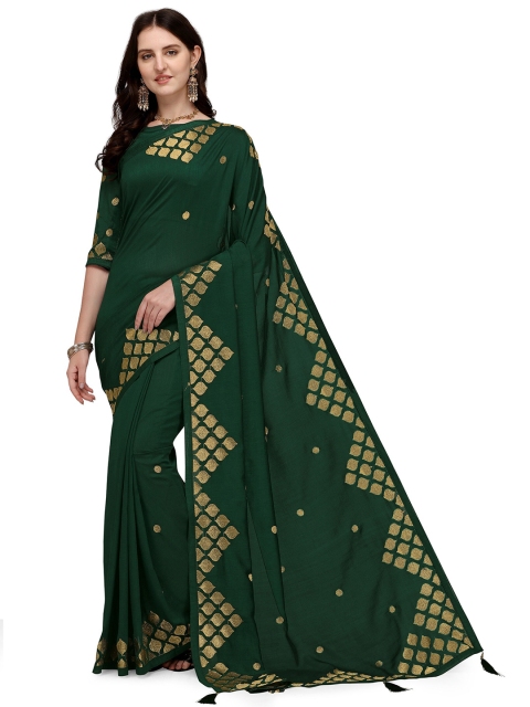 

Iris Green & Gold-Toned Ethnic Motifs Embroidered Silk Cotton Saree