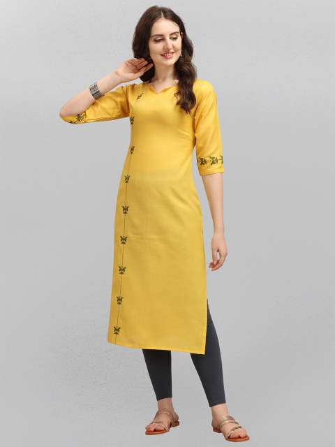 

Fashion FRICKS Women Yellow Embroidered Detail Kurta