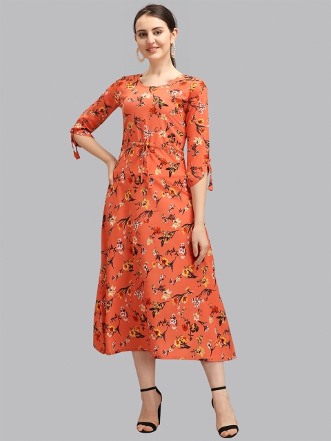 

Fashion FRICKS Orange Floral A-Line Midi Dress