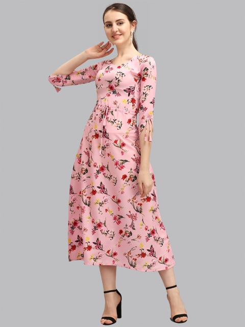 

Fashion FRICKS Women Pink Floral Crepe Midi Dress