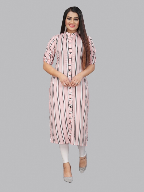 

Fashion FRICKS Women Pink & Black Striped Kurta