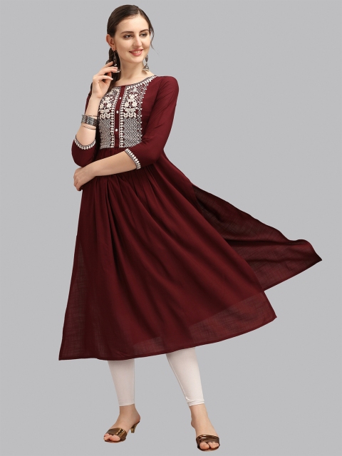 

Fashion FRICKS Women Maroon Floral Embroidered Kurta