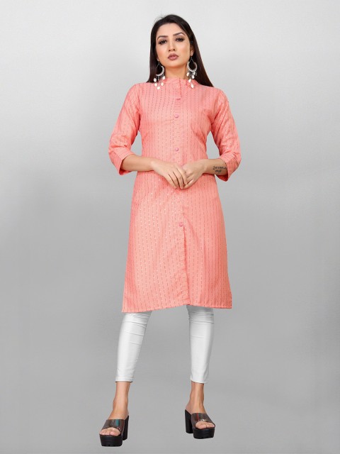 

Fashion FRICKS Women Peach-Coloured Cotton Embellished Kurta