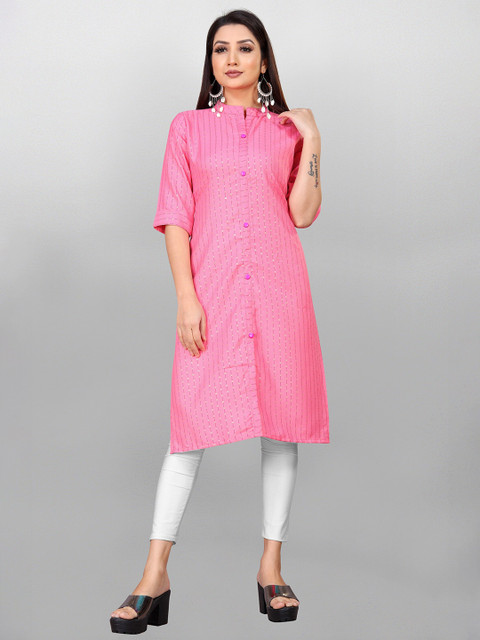 

Fashion FRICKS Women Pink Embellished Mirror Work Kurta