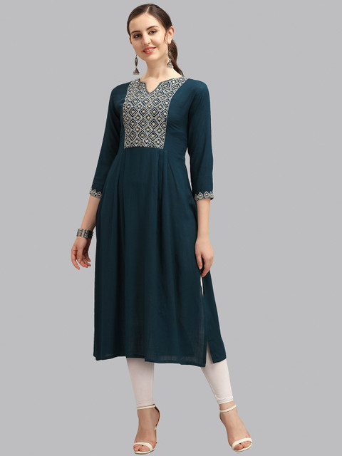 

Fashion FRICKS Women Teal Embroidered Thread Work Kurta