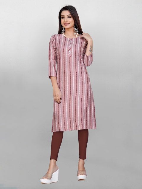 

Fashion FRICKS Women Maroon Striped Kurta