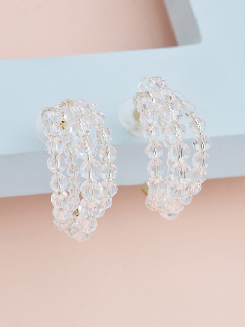 

Kushal's Fashion Jewellery White Gold-Plated Crescent Shaped Half-Hoop Earrings