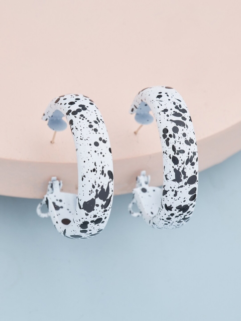 

Kushal's Fashion Jewellery White Circular Half Hoop Earrings