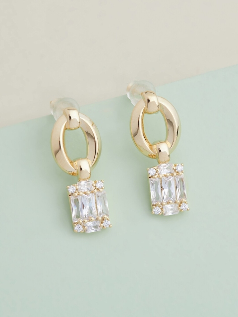 

Kushal's Fashion Jewellery White Geometric Hoop Earrings
