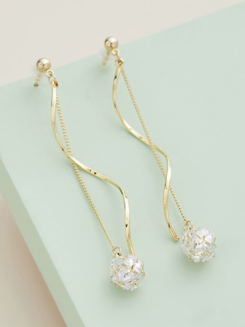 

Kushal's Fashion Jewellery White & Gold-Toned Spherical Drop Earrings